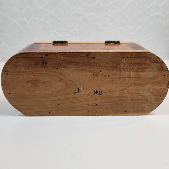 Vintage Mango Wood Box Two Tone Brown Trinket Jewelry Hinged Closure Hollywood - Picture 11 of 13